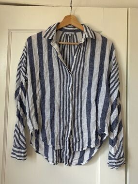 Rails Navy and White Striped Button-Up Shirt